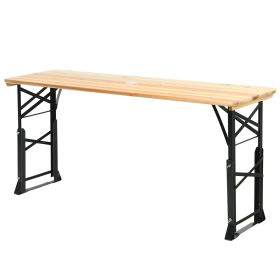 5.5ft Metal Frame Outdoor Folding Wooden Picnic Table Height Adjustable